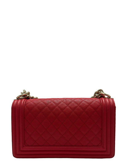 Chanel Red Caviar Leather Quilted Medium Boy Bag