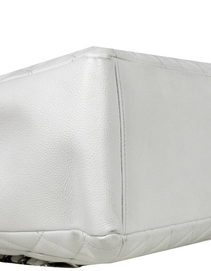 Chanel White Caviar Leather Quilted Grand Shopper Tote GST Bag