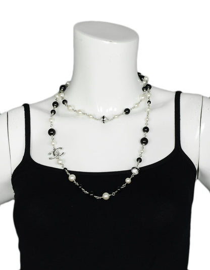 Chanel Black Bead & Faux Pearl Necklace with Strass Crystal CC & Beads