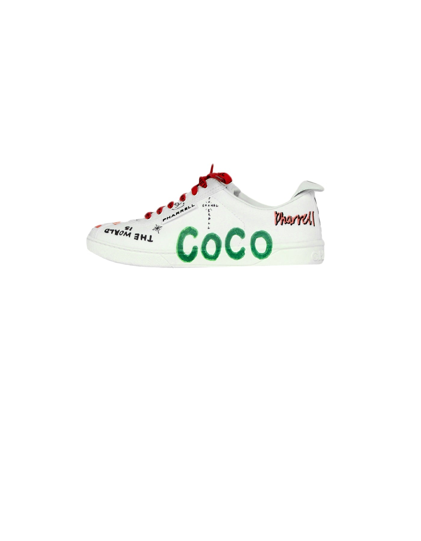Chanel 2019 White Canvas & Calfskin Leather Pharrell Williams Graffiti Sneakers sz 39