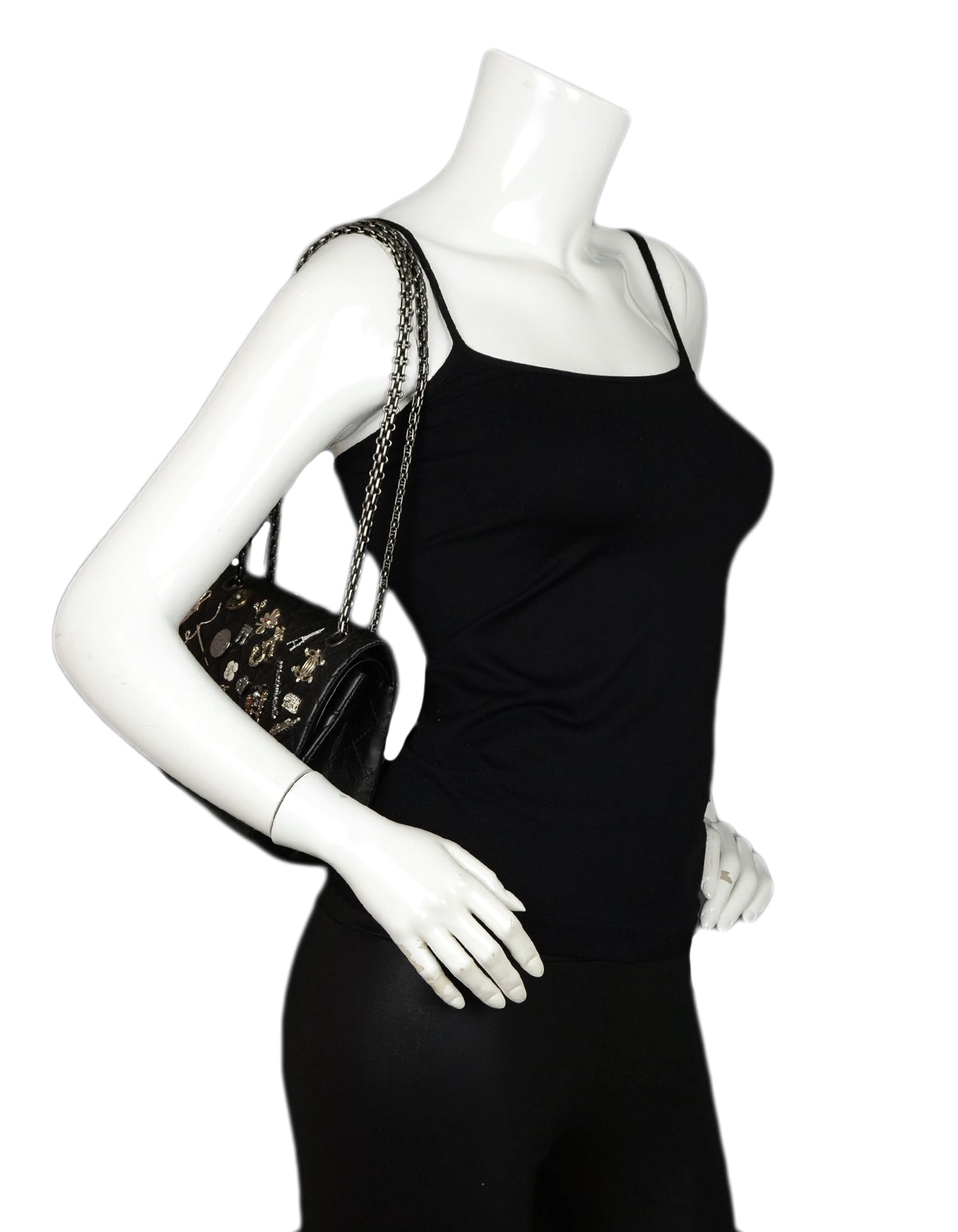 Chanel Black Calfskin Quilted 2.55 Lucky Charms 225 Reissue Double Flap Bag