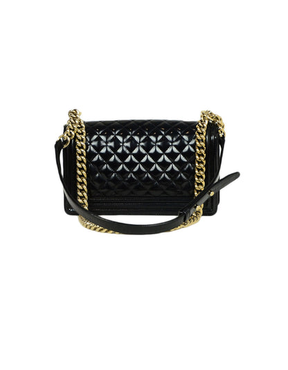 Chanel 2016-2017 Black Glazed Calfskin Quilted Leather Medium Boy Bag