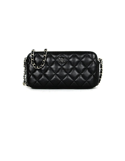 Chanel Black Lambskin Quilted Leather Classic Clutch with Chain