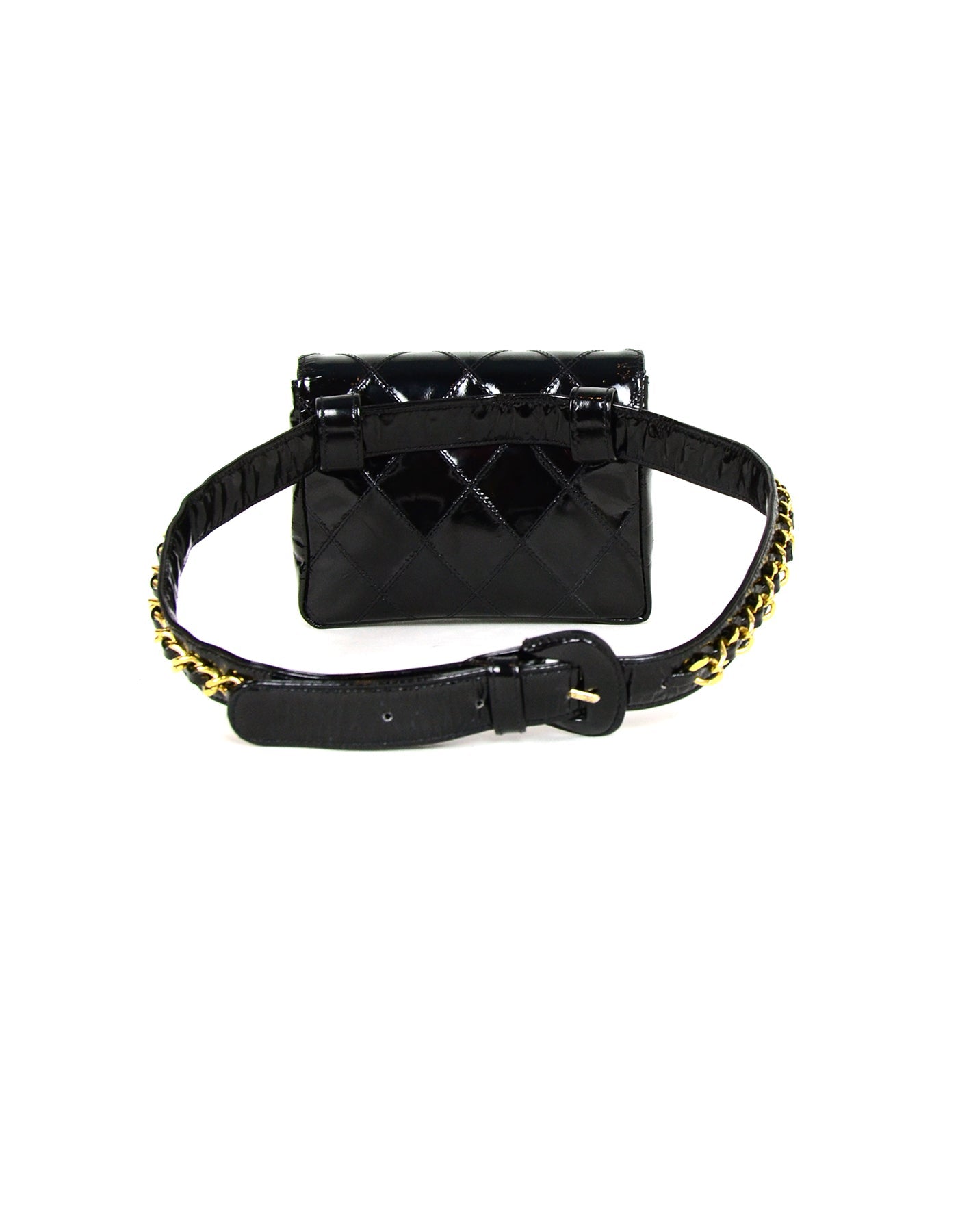 Chanel Black Patent Leather Quilted CC Twist-lock Leather Laced Belt Bag