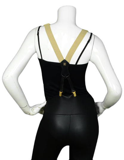 Chanel Vintage Beige & Black Logo Suspenders