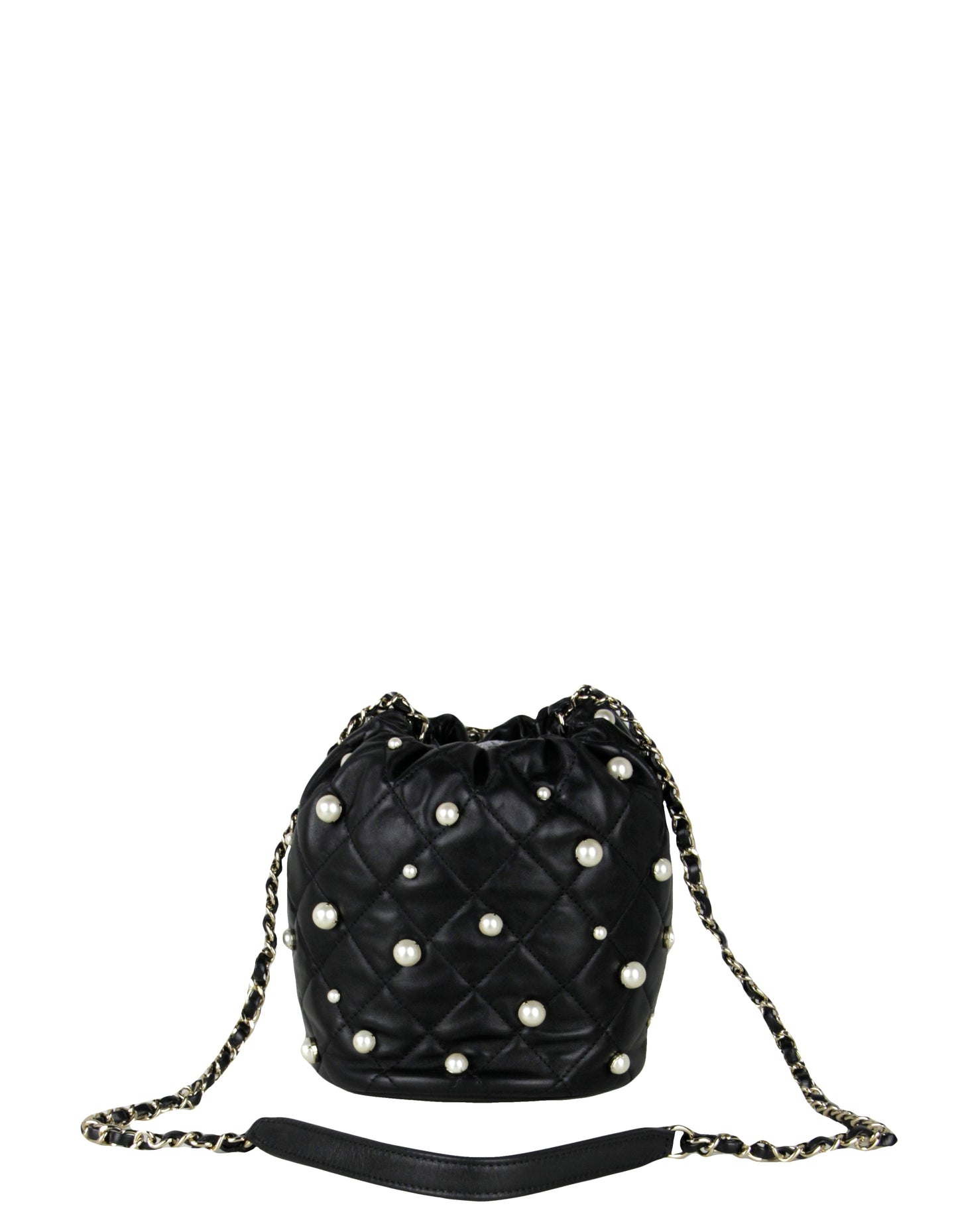 Chanel Black Leather Pearl Bucket Bag