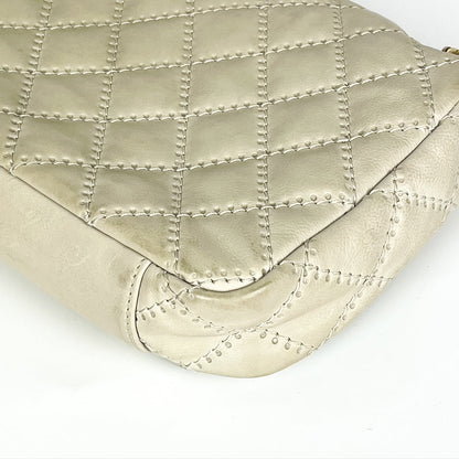Calfskin Quilted Medium Wild Stitch Flap Beige