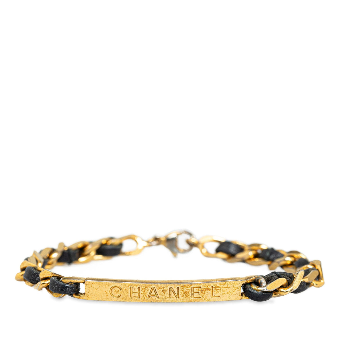CHANEL Leather Woven Chain Bracelet Costume Bracelet