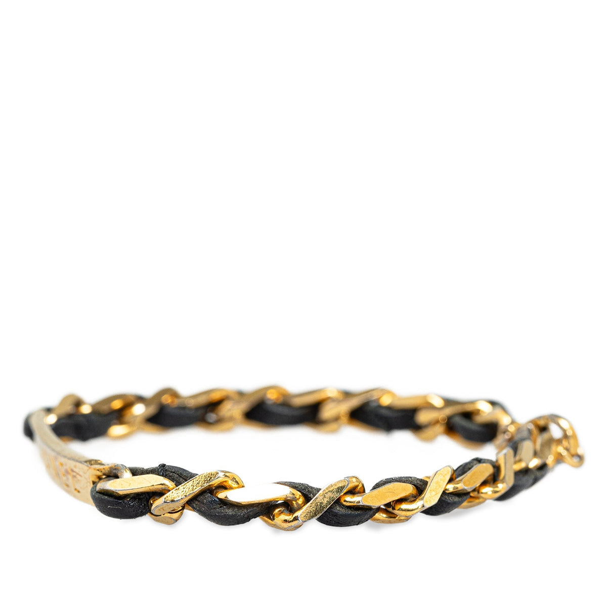 CHANEL Leather Woven Chain Bracelet Costume Bracelet