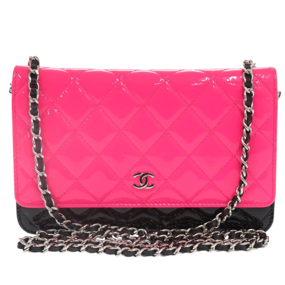 CHANEL Shoulder Bag Patent leather pink Matelasse Chain Wallet Bicolor COCO Mark