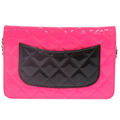 CHANEL Shoulder Bag Patent leather pink Matelasse Chain Wallet Bicolor COCO Mark