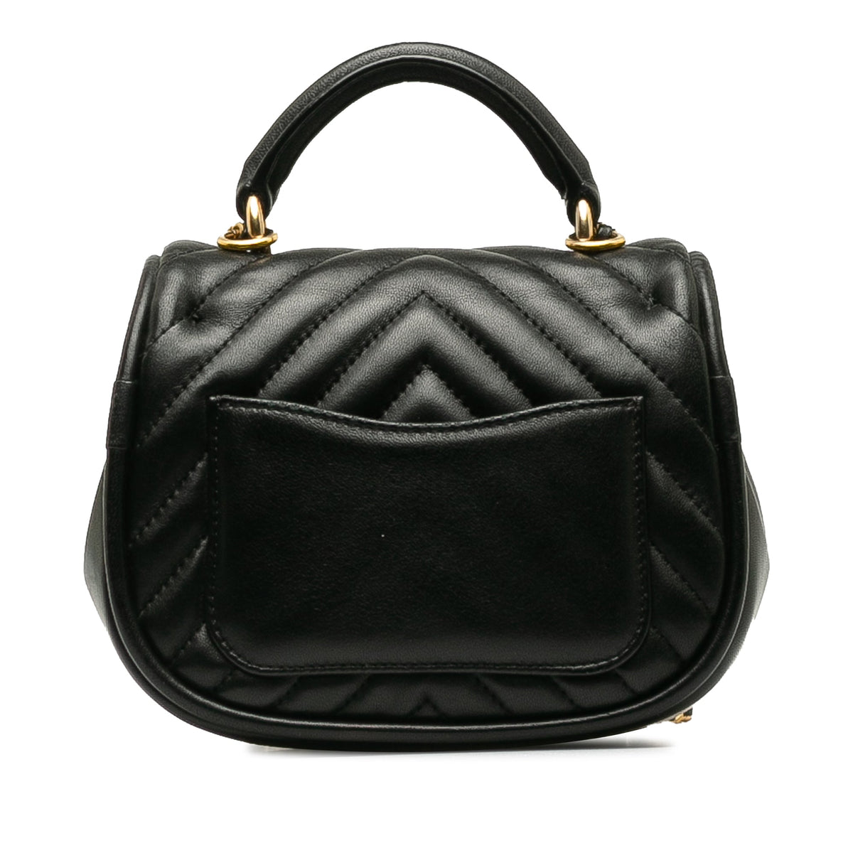 CHANEL Mini Reverse Quilted Chevron Lambskin Round Satchel