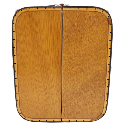 CHANEL CC Wood Vanity Handbag Brown Studs France Vintage Rare #AH582