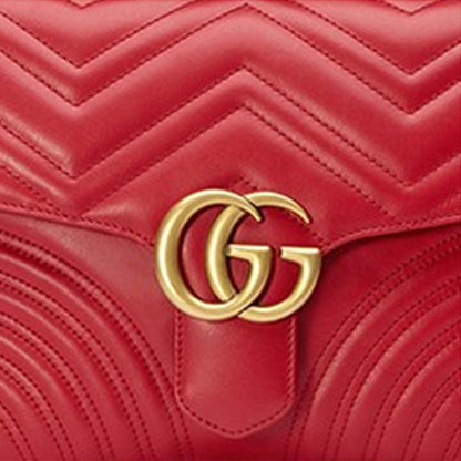 (WMNS) Gucci GG Marmont Gold Logo Distress Leather Chain handBag Small Red Classic 498110-DTDIT-6433