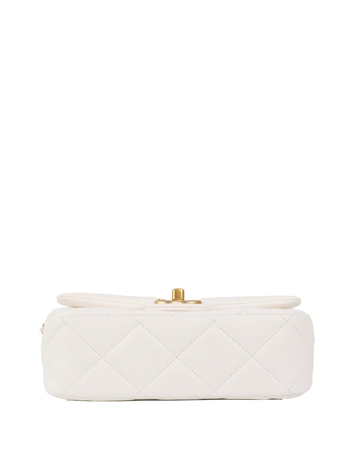 Chanel White and Pearl Chain Flap Bag.