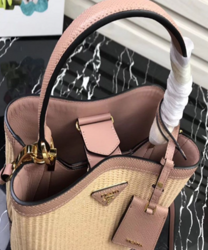 Prada Panier Medium Straw Bag Magnolia