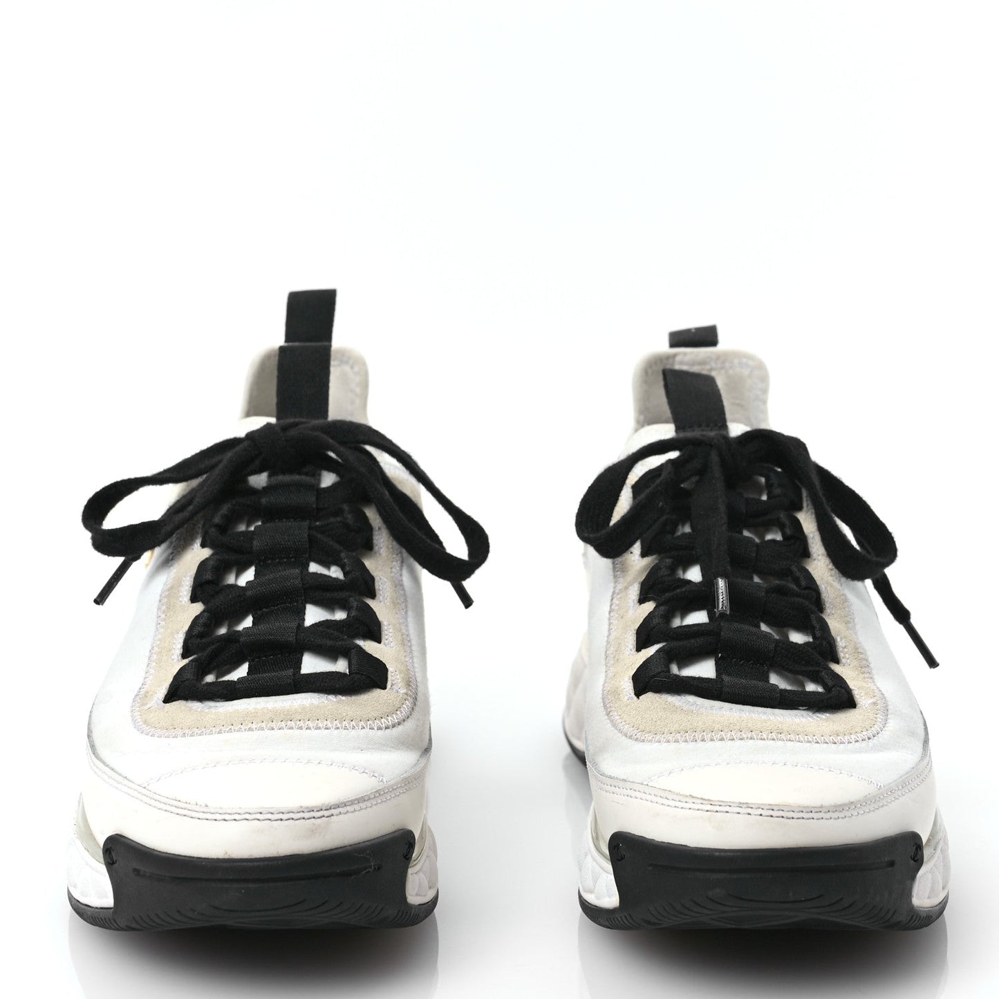 Velvet Calfskin Mixed Fibers CC Sneakers 39.5 Ivory Black