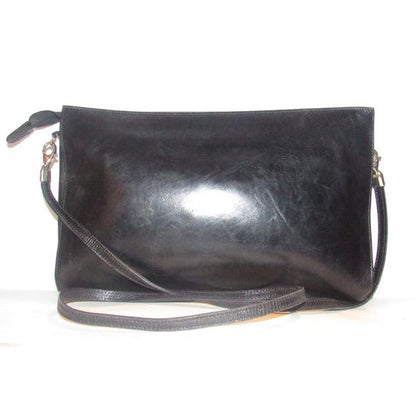 Fendi Line Two Way Style Purses Black Leather With Embossed Janus Head Design Cross Body Bag