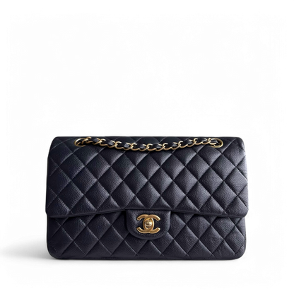 Chanel Classic Flap Medium - Caviar 25CM Quilted Dark Navy Blue Gold Hardware Series 21