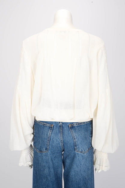 Chanel Ivory Knitted Pintuck Detail Blouse FR 50