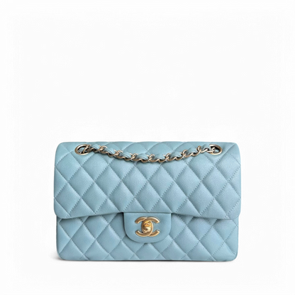 Chanel Classic Flap Small - Caviar 23CM Quilted Light Baby Blue Gold Hardware Series 25
