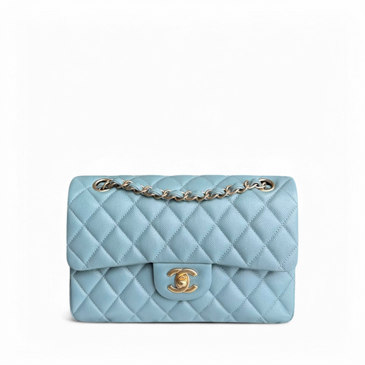 Chanel Classic Flap Small - Caviar 23CM Quilted Light Baby Blue Gold Hardware Series 25