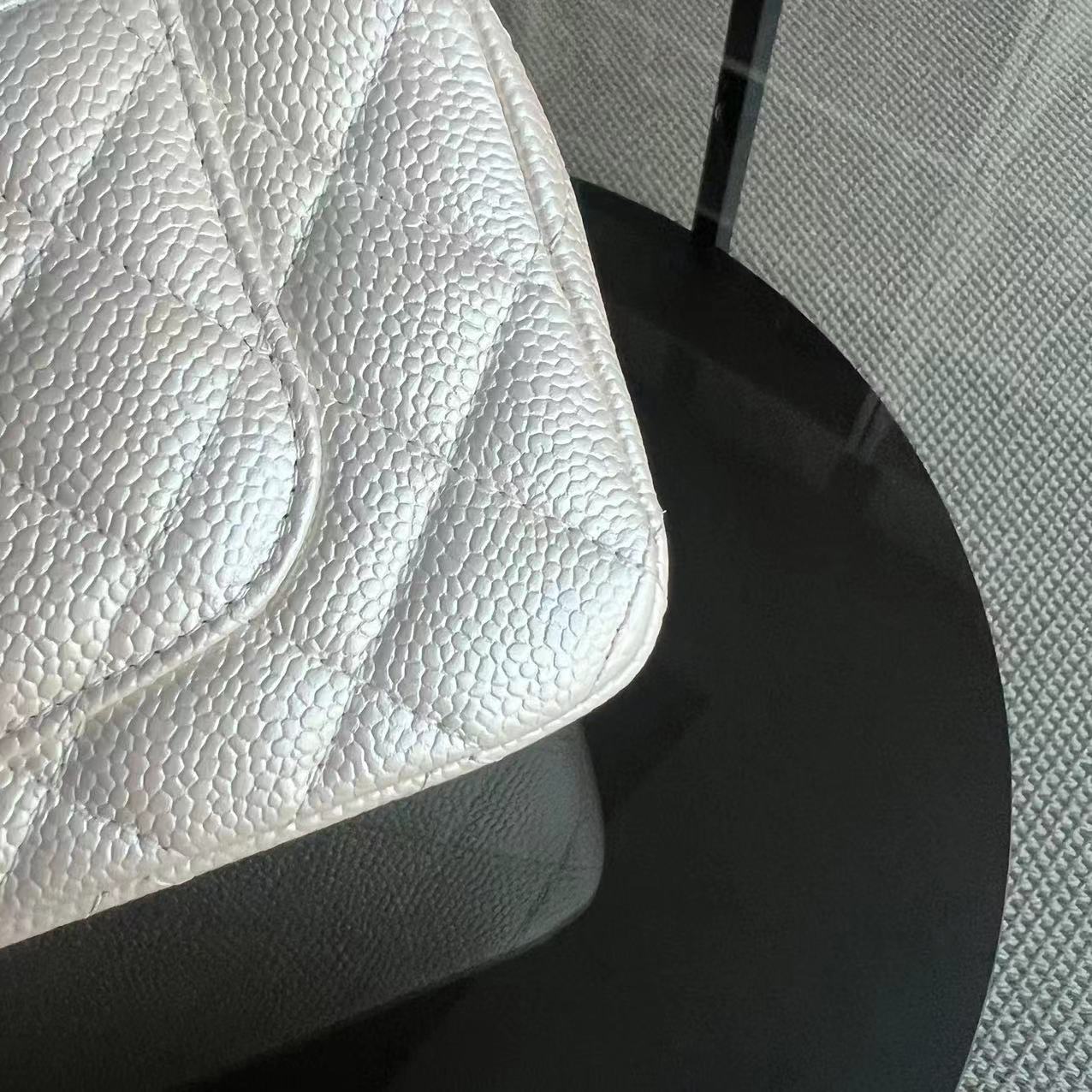 *Un* Caviar Mini Rectangle Classic Flap Quilted Iridescent Pearl White Silver Hardware Series 20
