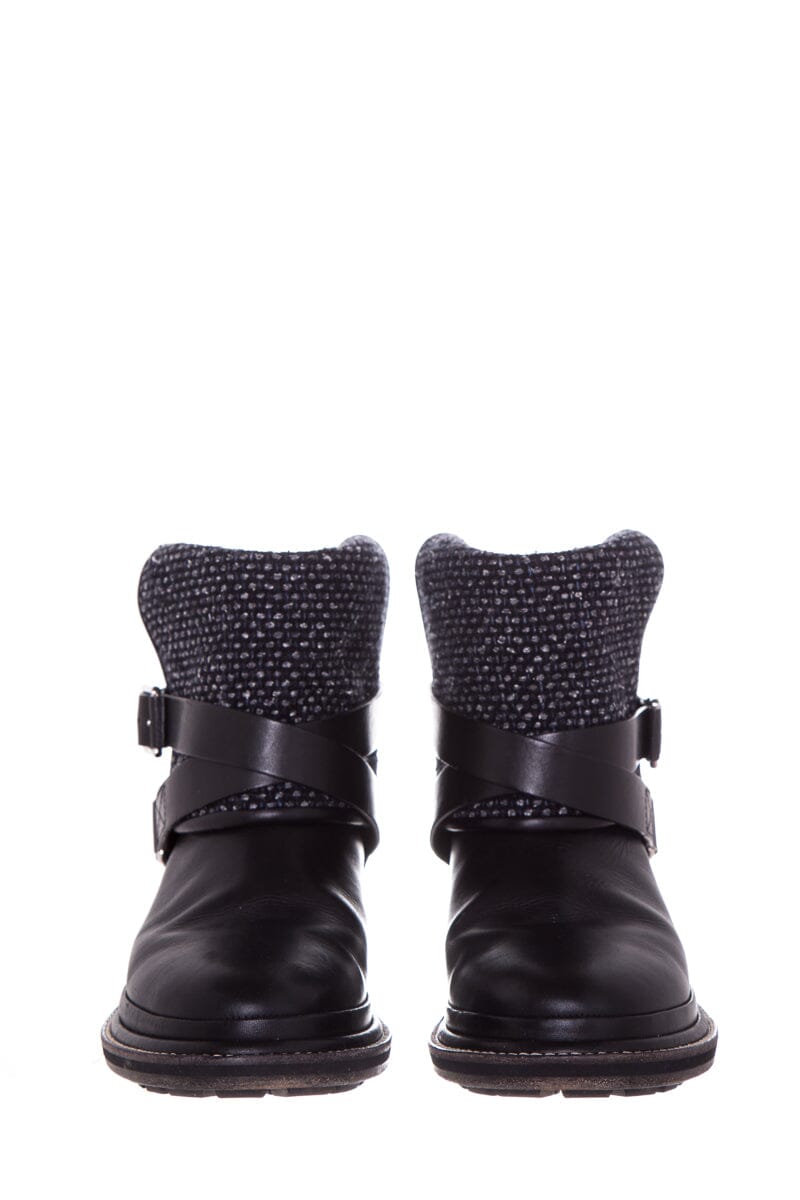 Chanel Black Tweed & Leather Boots SZ 37