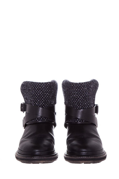 Chanel Black Tweed & Leather Boots SZ 37