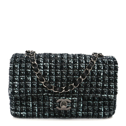 Tweed Quilted Mini Rectangular Flap Black Turquoise