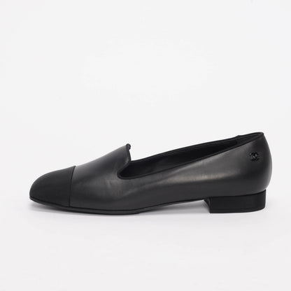 Chanel Black Calfskin Cap Toe Loafers 38