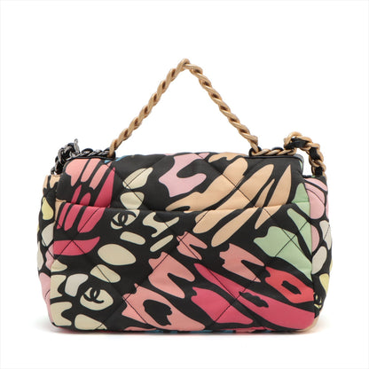 Chanel 19 Canvas x Leather Chain Shoulder Bag Multicolor Gold x Silver Gold AS1160