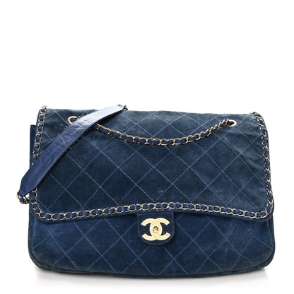 x Pharrell Williams Suede Lambskin XXL Flap Bag Navy