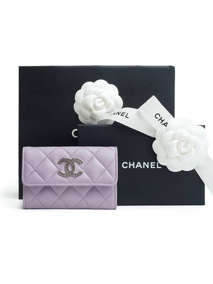 CC Logo Classic Caviar Card Wallet Purple Chanel