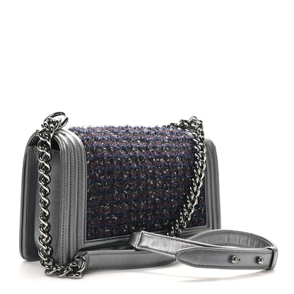 Tweed Metallic Lambskin Medium Boy Flap Silver