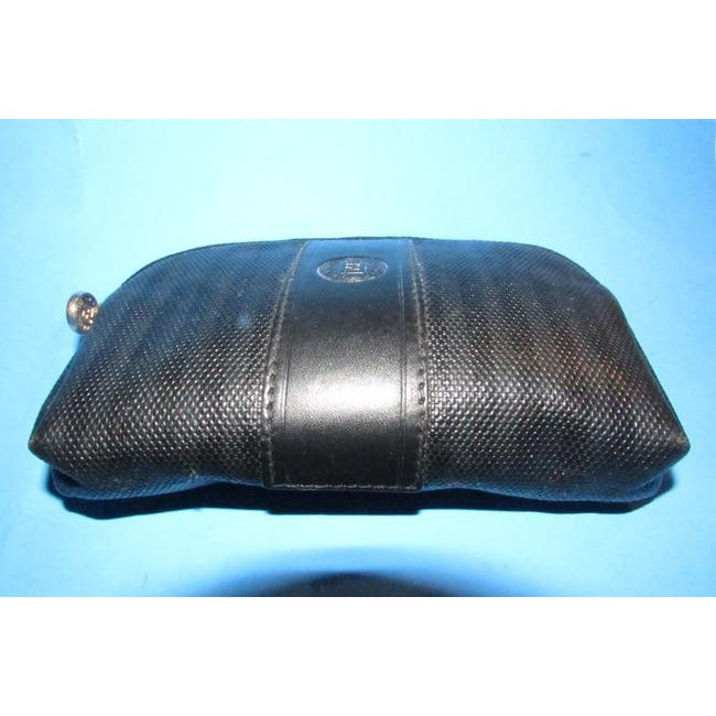 Fendi Black Thin Striped Print Rounded Top Pouch Cosmetic Bag Wallet