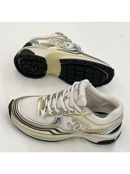 Fabric Laminated Low Top Sneakers Gold Chanel