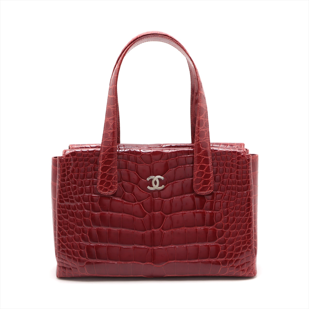 Chanel Coco Crocodile Tote Bag Red Silver G  9th