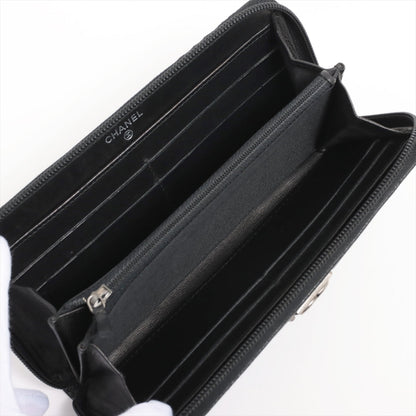 Chanel Boy Chanel Caviar S Round  Wallet Black Silver Gold