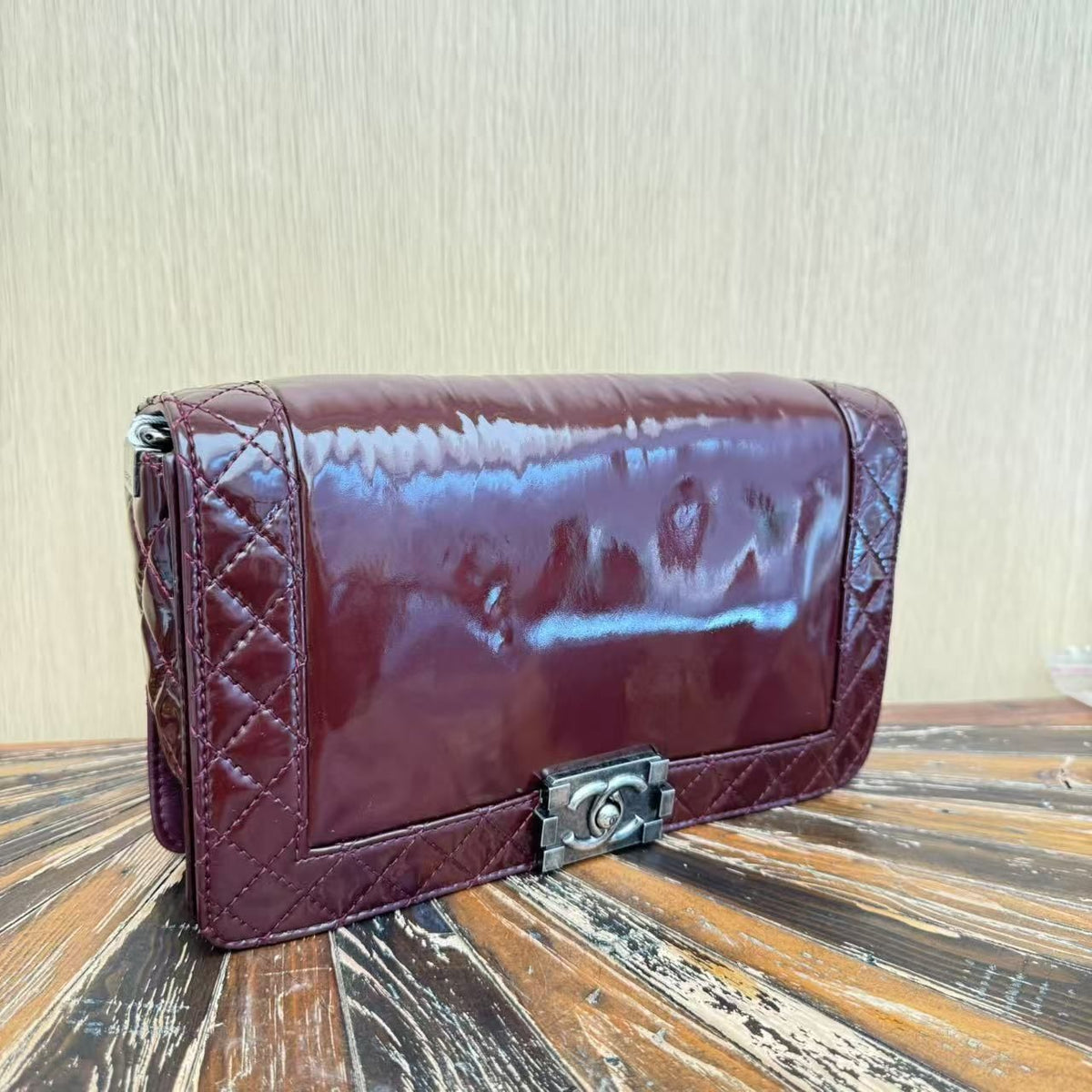 Chanel Medium Patent Reverso Boy Bag - Burgundy Shoulder Bags, Handbags