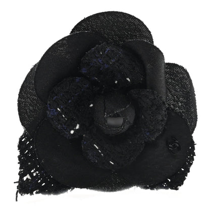 Tweed Camellia Pin Brooch Black White