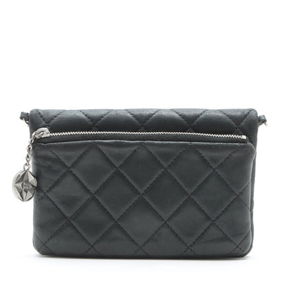 Chanel Lambskin  Chain Shoulder Bag Black Silver Gold  17th