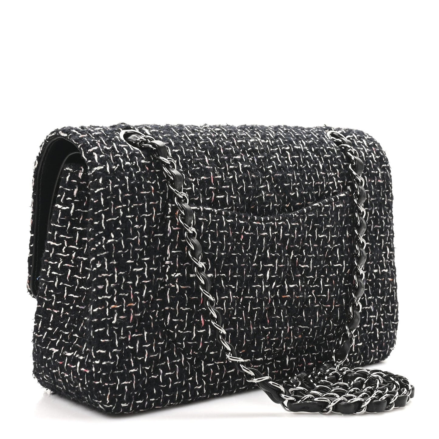 Tweed Quilted Medium Double Flap Black Multicolor