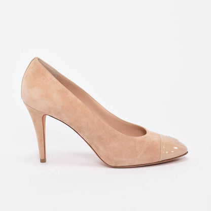 Chanel Beige Suede Cap Toe Pumps 40.5