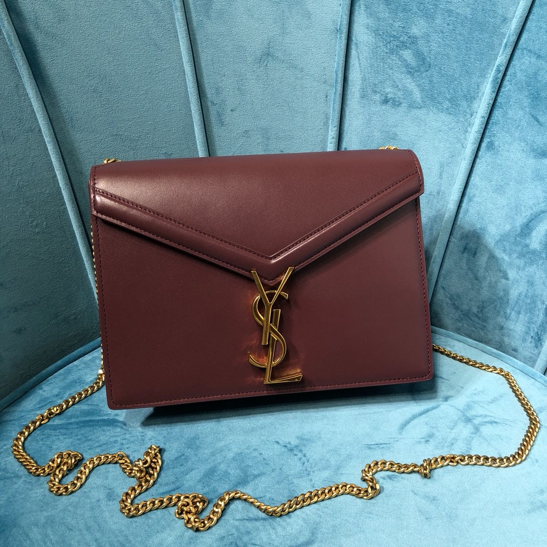 YSSL Cassandra Medium Chain Bag Burgundy For Women 8.7in/22cm YSL 532750BOW0W6008