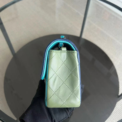Mini Classic Flap Quilted Lambskin Multi-color Blue Green Silver Hardware Series 21