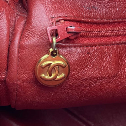 CHANEL Vintage CC Red Lambskin Gold Chain Tassel Camera Bag Crossbody