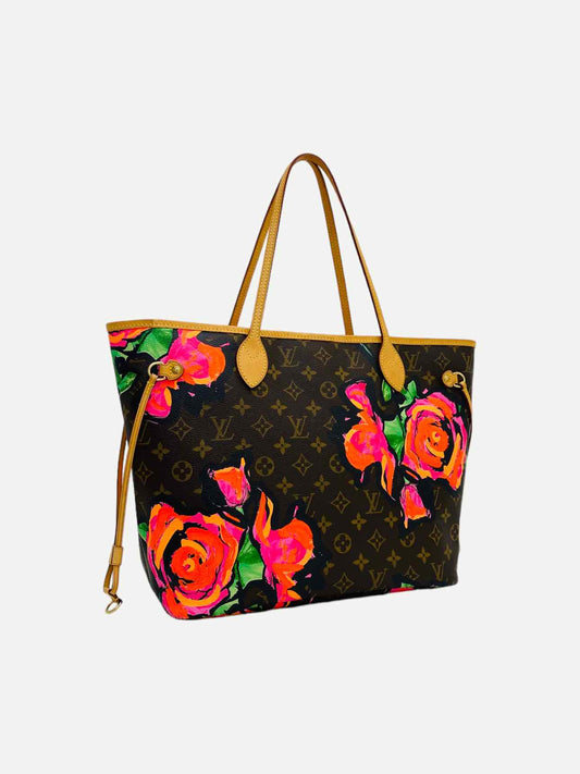 LOUIS VUITTON Roses Neverfull Brown w/ Pink Tote Bag