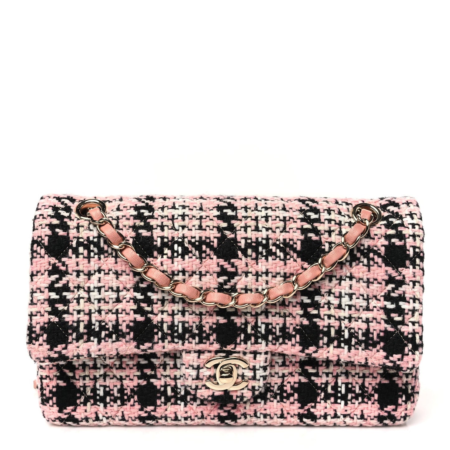 Tweed Quilted Medium Rectangular Flap Pink Black White