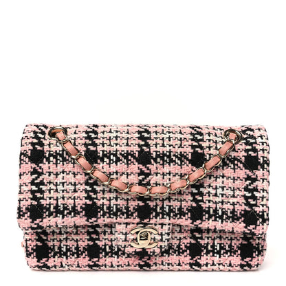 Tweed Quilted Medium Rectangular Flap Pink Black White